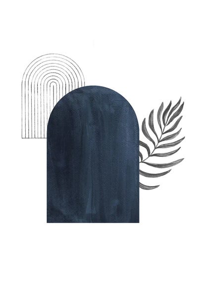 Navy Arch And Palm Leaf by Whales Way canvas print