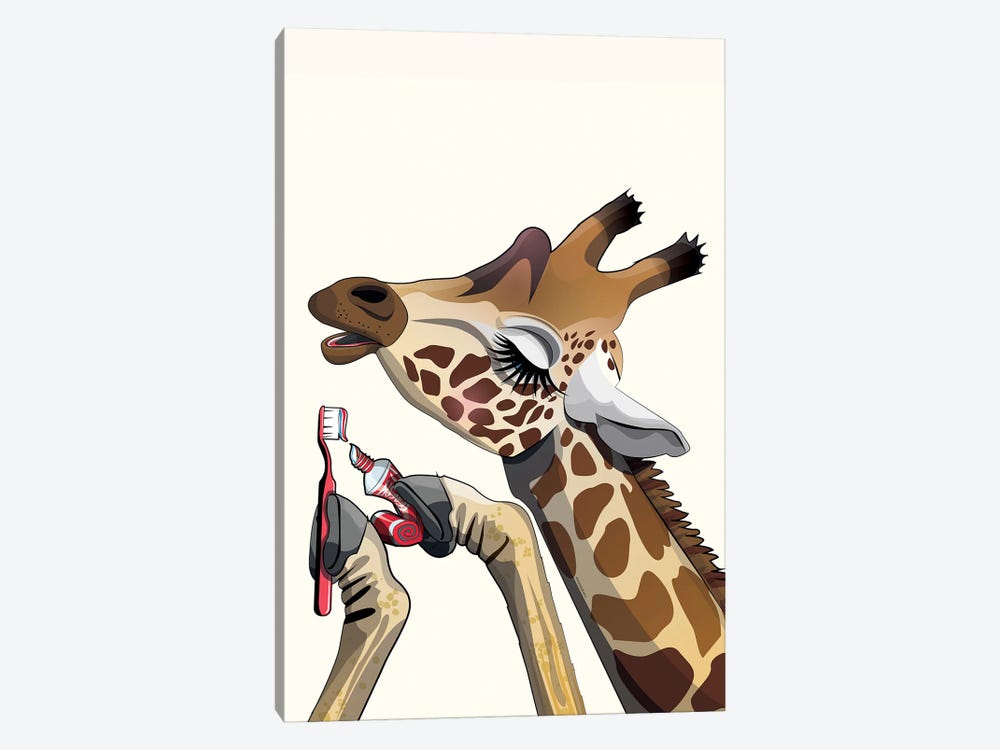 Giraffe Brushing Teeth by WyattDesign 1-piece Canvas Wall Art