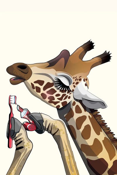 Bathroom Break: Giraffe Brushing Teeth by WyattDesign