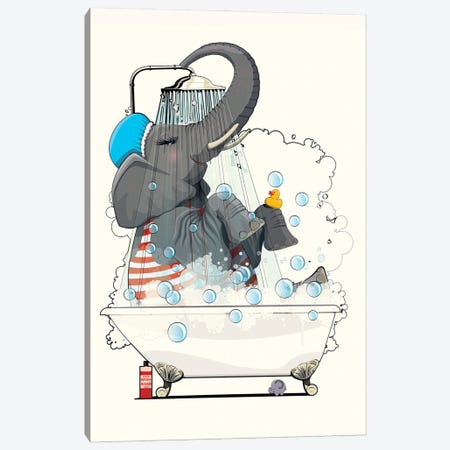 Elephant In The Bath Canvas Print #WYD102} by WyattDesign Canvas Art Print