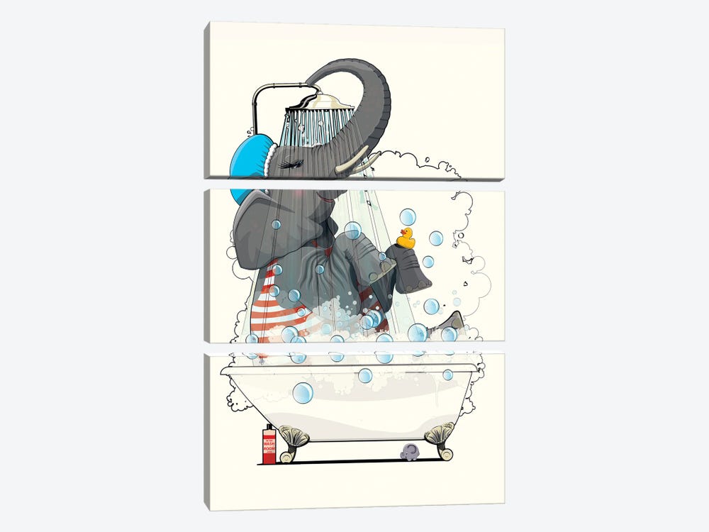 Elephant In The Bath by WyattDesign 3-piece Canvas Print
