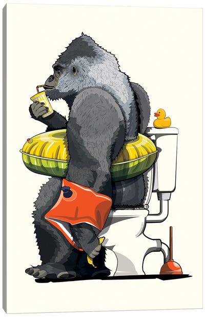 Gorilla On The Toilet Canvas Art Print - WyattDesign