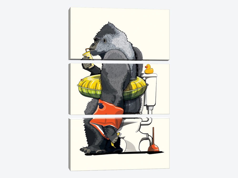 Gorilla On The Toilet by WyattDesign 3-piece Canvas Wall Art