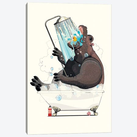Hippo In The Bathtub Canvas Print #WYD104} by WyattDesign Canvas Art