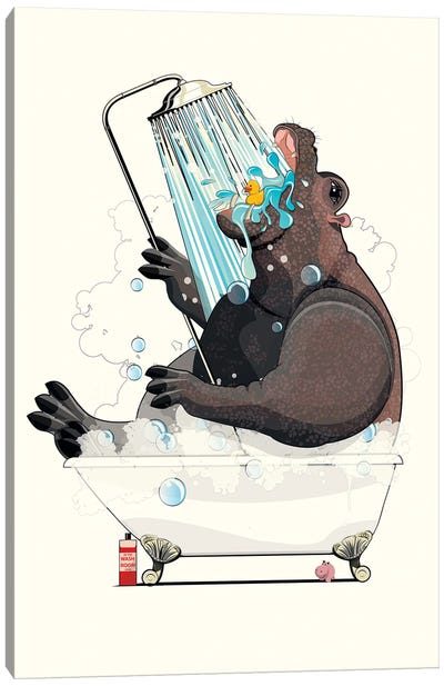 Hippo In The Bathtub Canvas Art Print - Hippopotamus Art