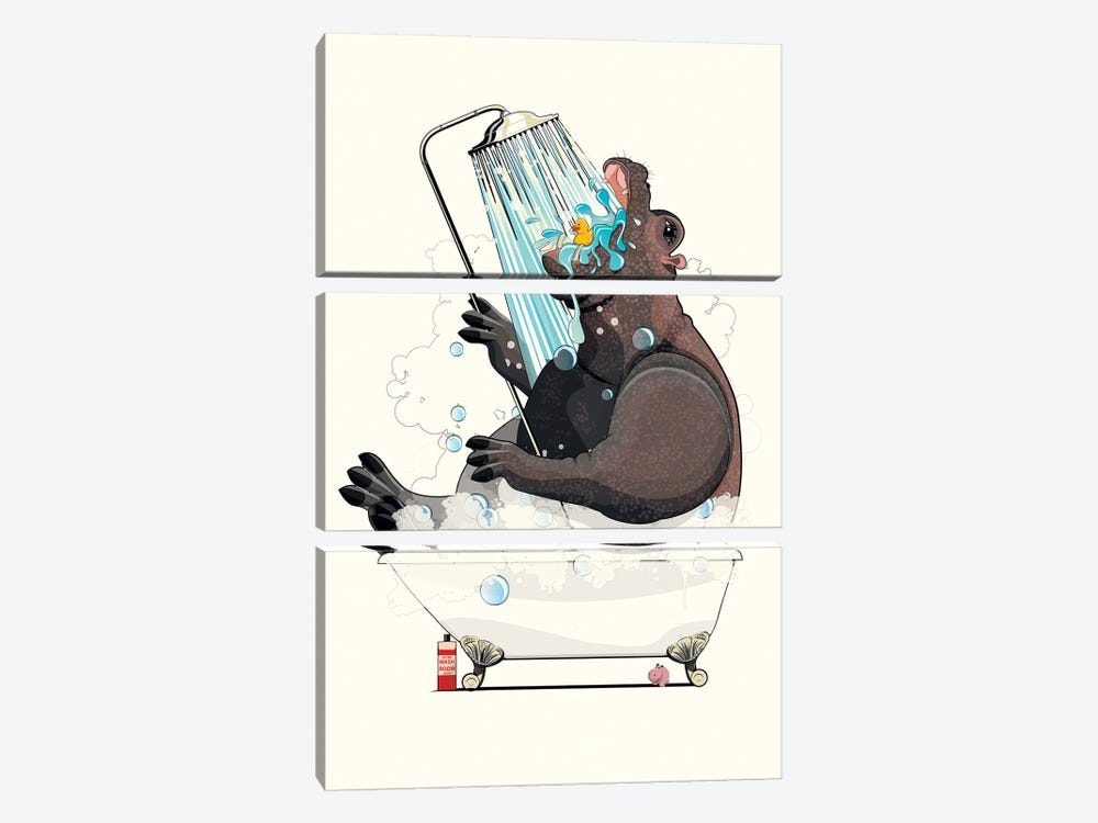 Hippo In The Bathtub by WyattDesign 3-piece Canvas Print