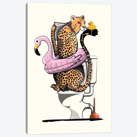 Cheetah On The Toilet Canvas Print #WYD105} by WyattDesign Canvas Art
