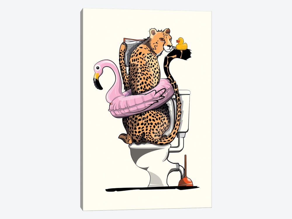 Cheetah On The Toilet by WyattDesign 1-piece Canvas Wall Art