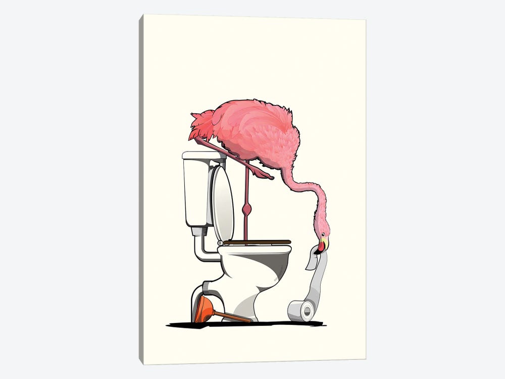 Flamingo On The Toilet by WyattDesign 1-piece Canvas Print