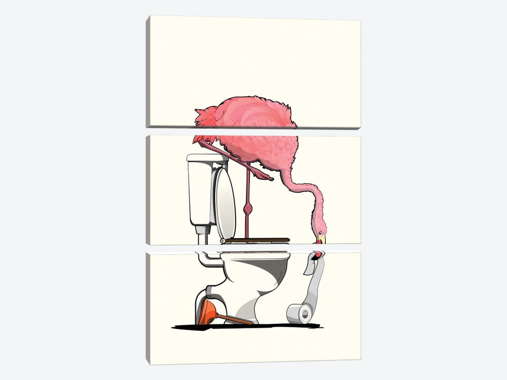 Flamingo On The Toilet by WyattDesign 3-piece Art Print