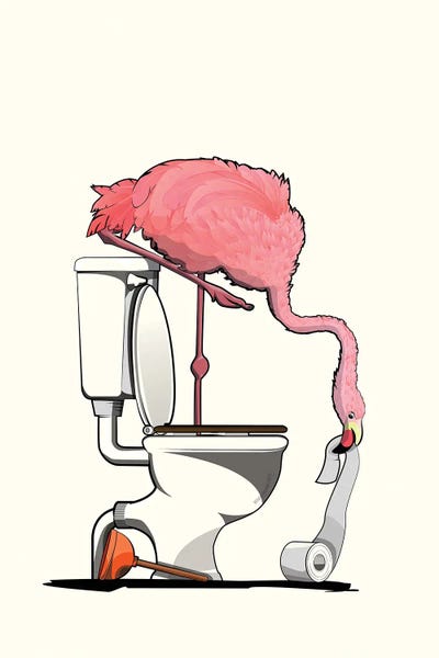Bathroom Break: Flamingo On The Toilet by WyattDesign
