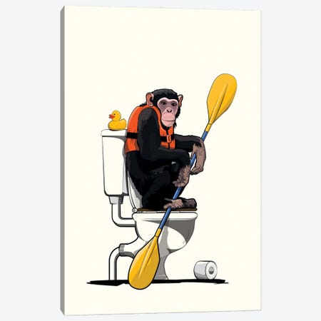 Chimp On The Toilet Canvas Print #WYD107} by WyattDesign Canvas Wall Art