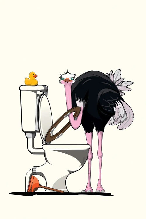 Ostrich On The Toilet