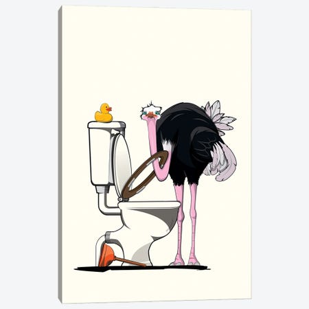 Ostrich On The Toilet Canvas Print #WYD108} by WyattDesign Canvas Art Print