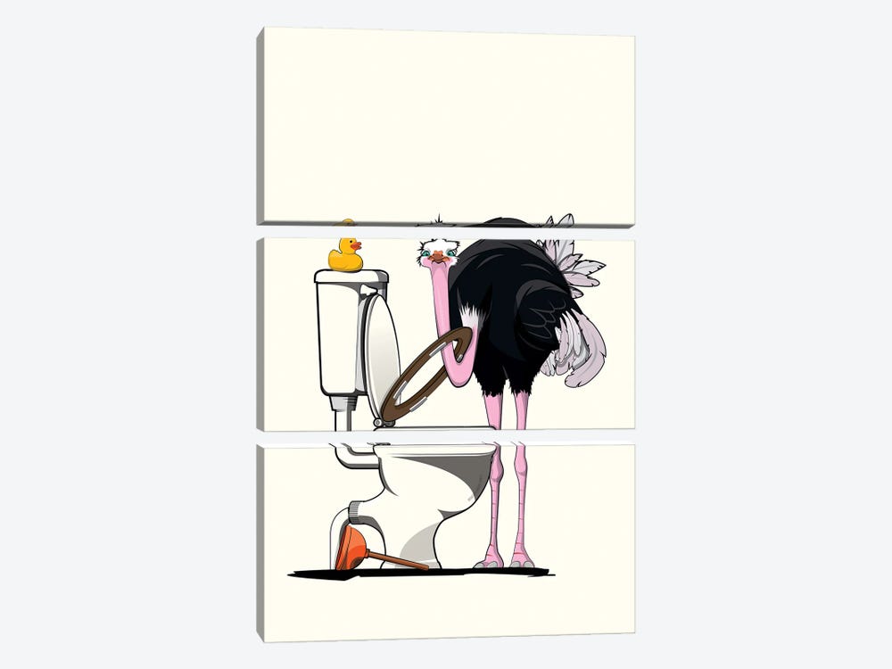 Ostrich On The Toilet by WyattDesign 3-piece Art Print