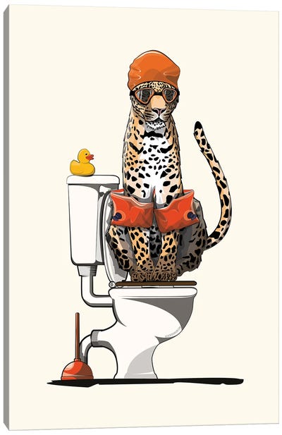 Leopard On The Toilet Canvas Art Print - Crude Humor Art