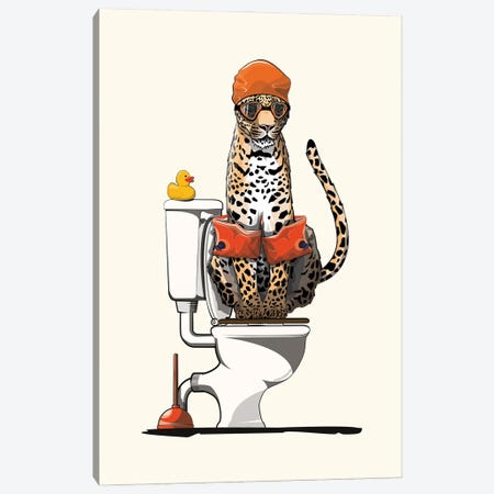 Leopard On The Toilet Canvas Print #WYD109} by WyattDesign Canvas Art Print