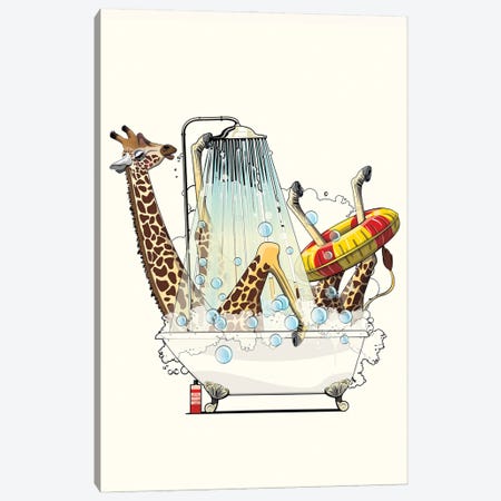 Giraffe In The Bath Canvas Print #WYD110} by WyattDesign Canvas Wall Art