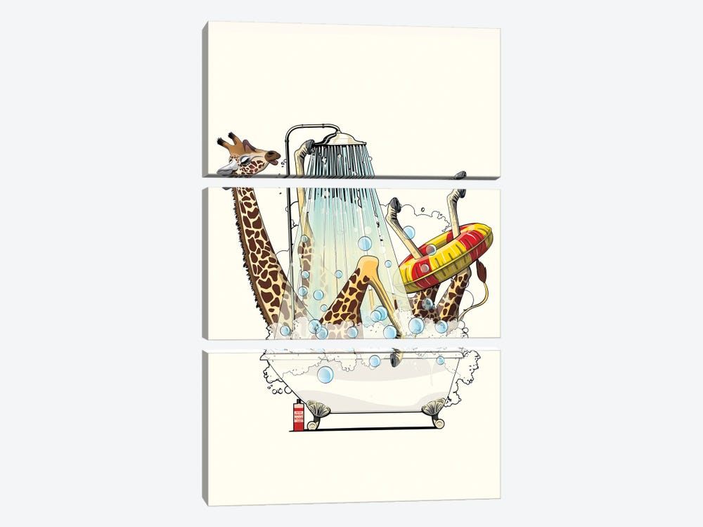 Giraffe In The Bath by WyattDesign 3-piece Canvas Art