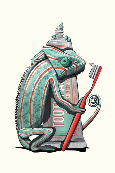 Chameleons: Chameleon Brushing Teeth Bathroom Animal by WyattDesign