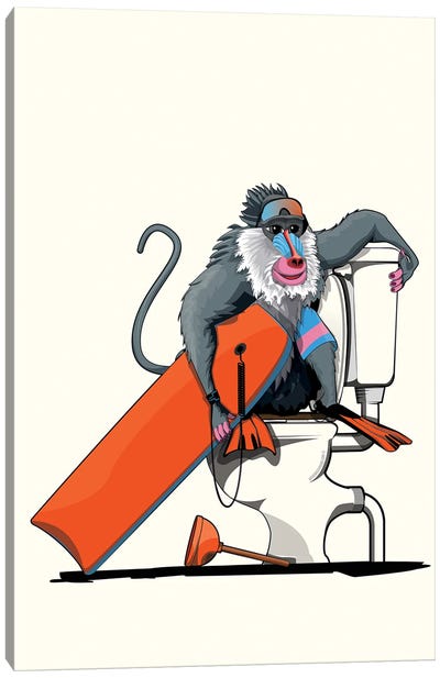 Baboon On The Toilet Canvas Art Print - Monkey Art