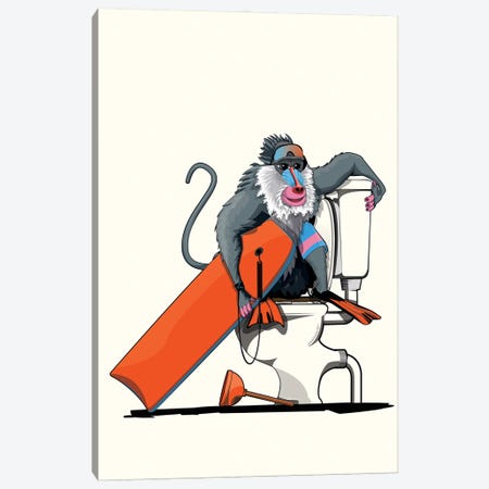 Baboon On The Toilet Canvas Print #WYD115} by WyattDesign Canvas Art Print