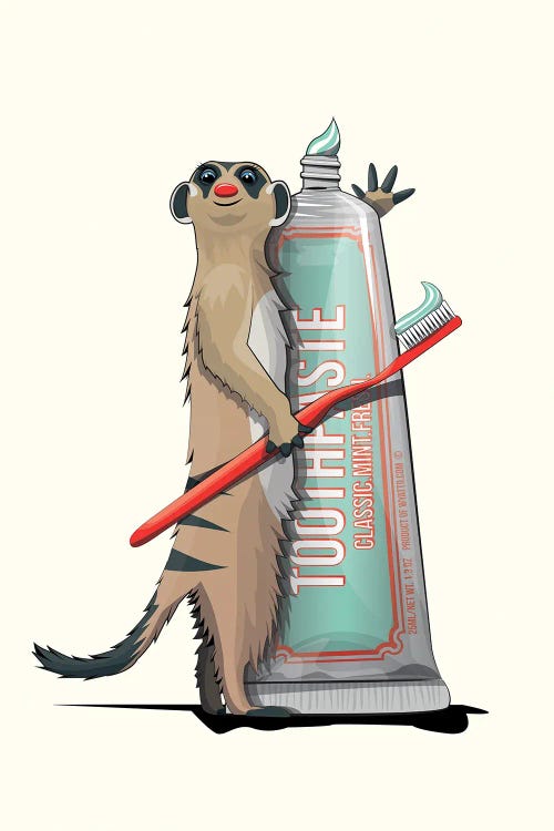 Meerkat Brushing Teeth Bathroom Animal by WyattDesign wall art