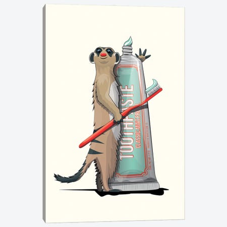 Meerkat Brushing Teeth Bathroom Animal Canvas Print #WYD116} by WyattDesign Canvas Print