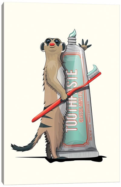 Meerkat Brushing Teeth Bathroom Animal Canvas Art Print