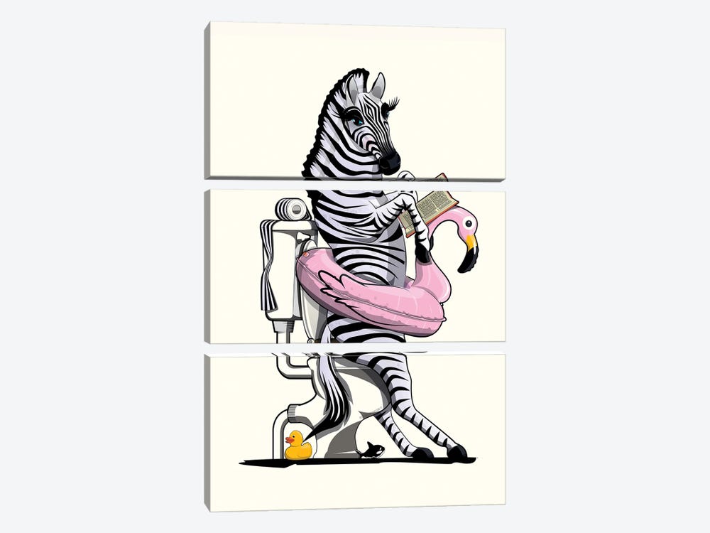 Zebra Baboon On The Toilet by WyattDesign 3-piece Canvas Print