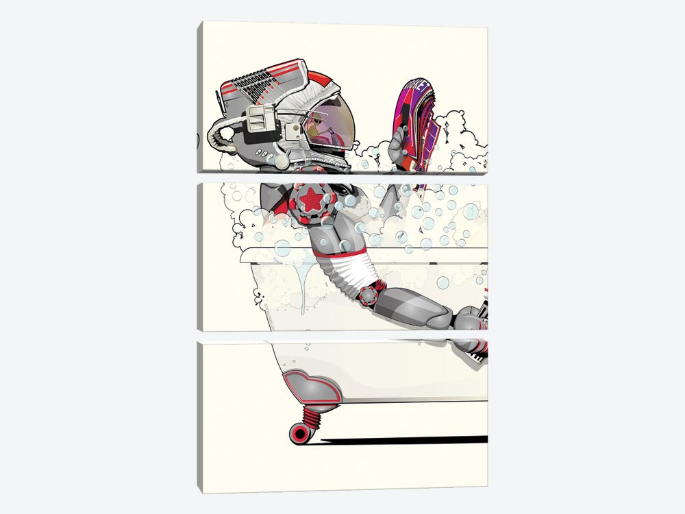 Space Robot In The Bath by WyattDesign 3-piece Canvas Print