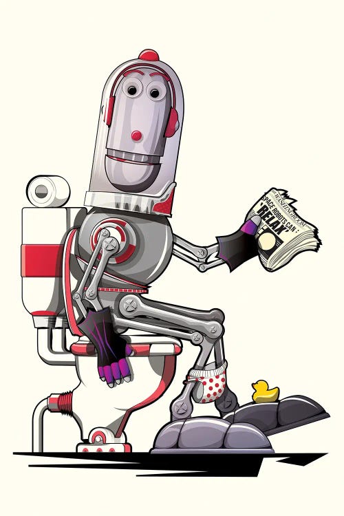 Robot On The Toilet by WyattDesign wall art