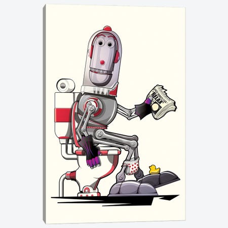 Robot On The Toilet Canvas Print #WYD120} by WyattDesign Canvas Art Print
