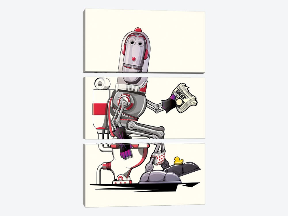 Robot On The Toilet by WyattDesign 3-piece Art Print