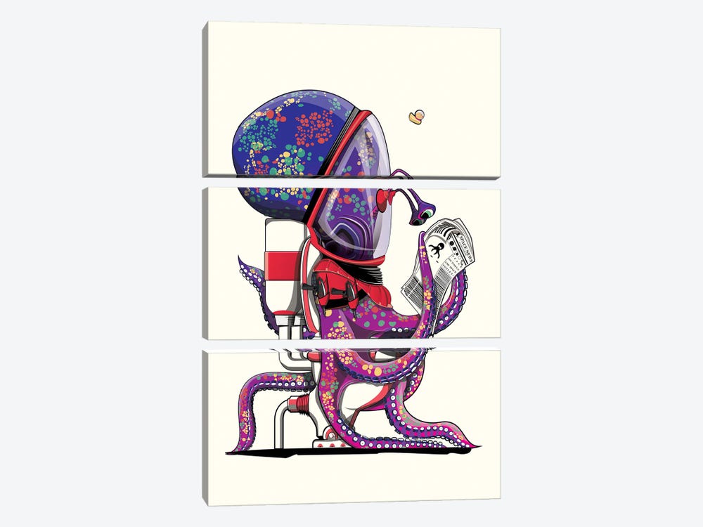 Space Octopus On The Toilet by WyattDesign 3-piece Canvas Wall Art