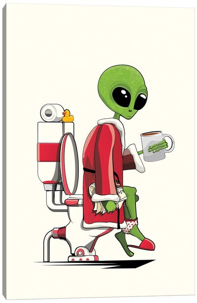 Space Alien On The Toilet Canvas Art Print - Coffee Art