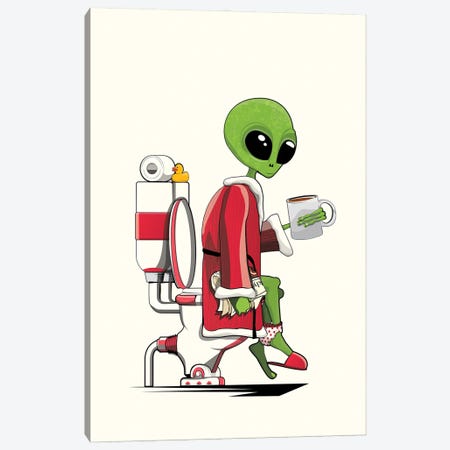 Space Alien On The Toilet Canvas Print #WYD122} by WyattDesign Canvas Art Print