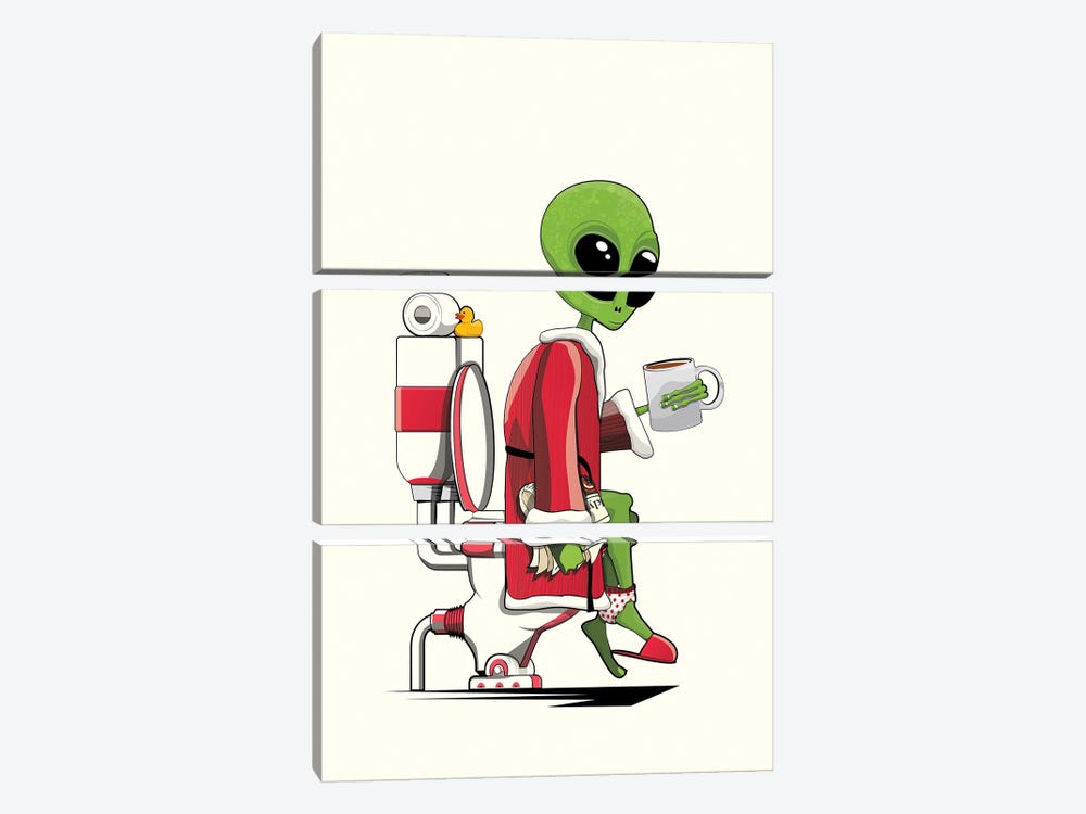 Space Alien On The Toilet by WyattDesign 3-piece Canvas Print