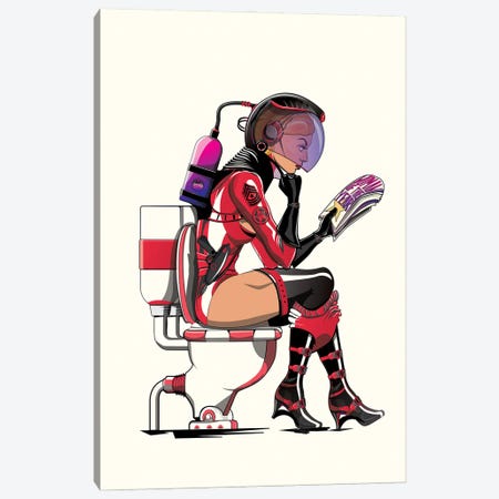 Astronaut On The Toilet Canvas Print #WYD124} by WyattDesign Canvas Wall Art