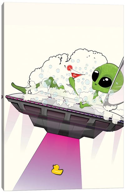 Space Alien In The Bath Canvas Art Print - Cocktail & Mixed Drink Art