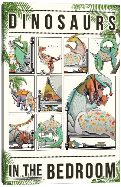 Dinosaurs In Bed Canvas Art Print - WyattDesign