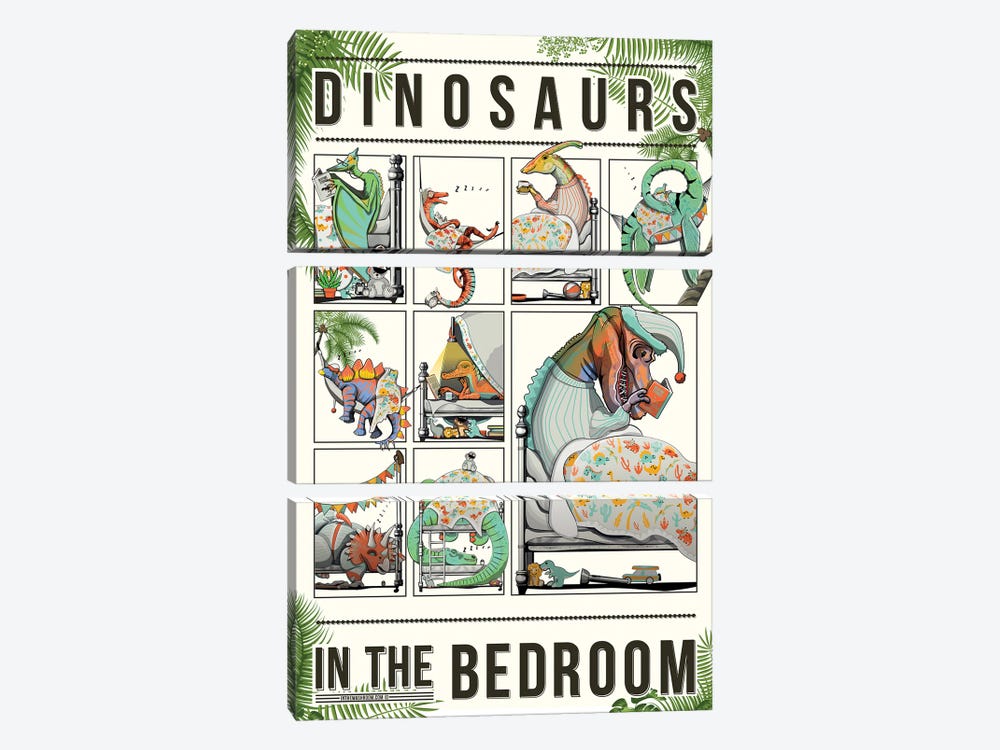 Dinosaurs In Bed by WyattDesign 3-piece Art Print