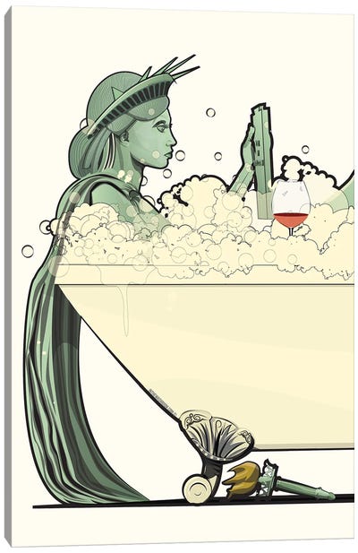 Statue Of Liberty In The Bath Canvas Art Print - WyattDesign