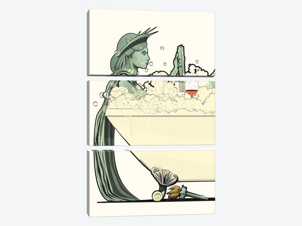 Statue Of Liberty In The Bath by WyattDesign 3-piece Art Print