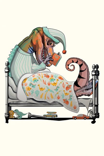 Prehistoric Animals: Tyrannosaurus Dinosaur In Bed by WyattDesign