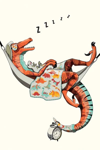 Prehistoric Animals: Velociraptor Spinosaurus Dinosaur In Bed by WyattDesign