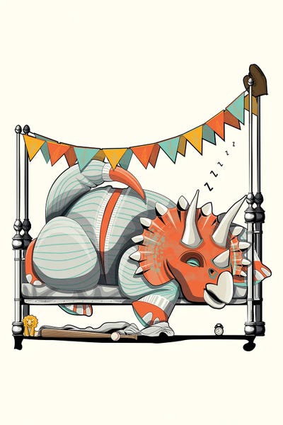 Dinosaur Triceratops In Bed by WyattDesign art print