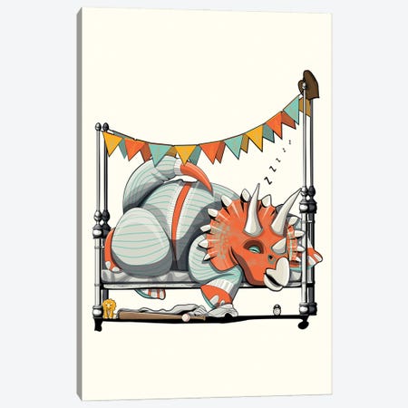 Dinosaur Triceratops In Bed Canvas Print #WYD137} by WyattDesign Art Print