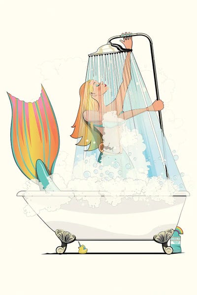 Mermaid In Shower by WyattDesign framed canvas print