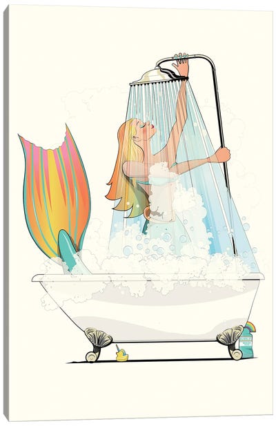 Mermaid In Shower Canvas Art Print - Bathroom Break